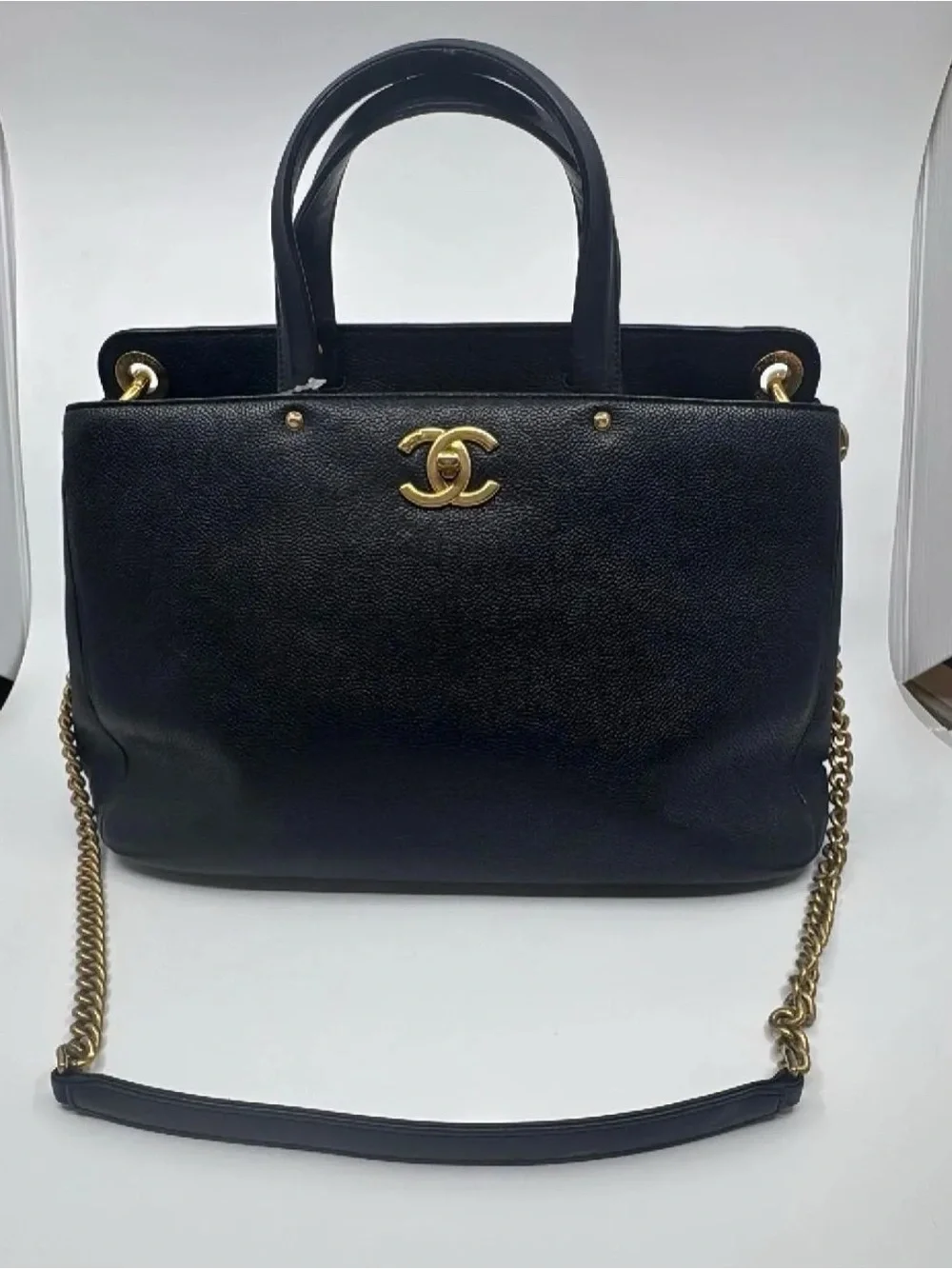 $4K+ MSRP AUTHENTIC Chanel Black Caviar Leather Tote with Gold Hardware